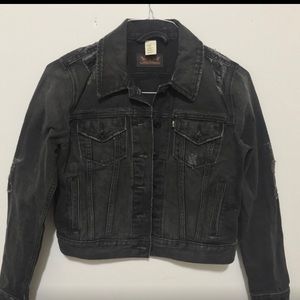 Levi's Distressed Black Denim Trucker Jacket